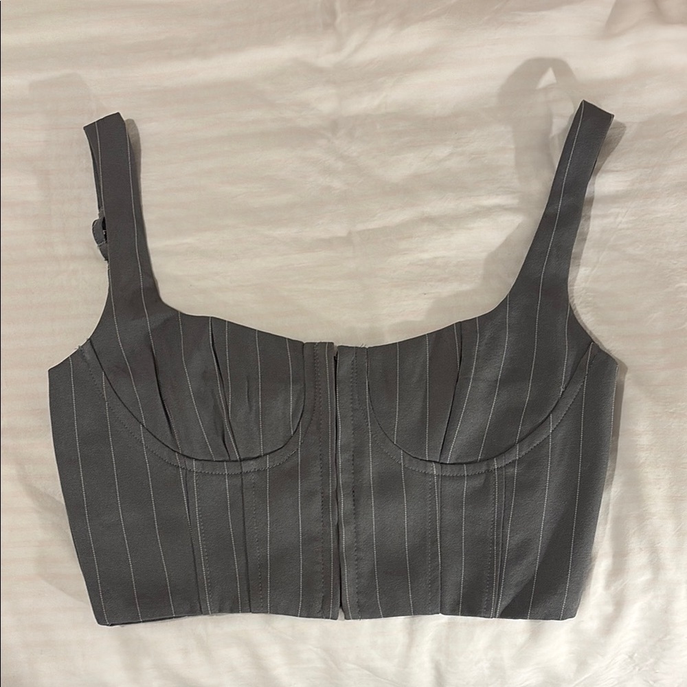 Gray Pinstripe Bustier Top